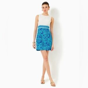 Lilly Pulitzer Aubria Shift Mini Dress Sleeveless Tropical Floral Blue White 4